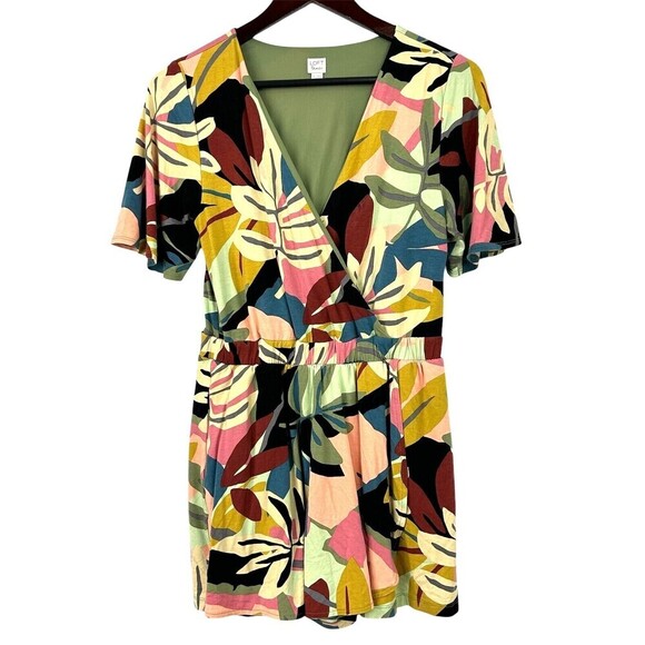 Loft Beach Romper Womens XS Colorful Tropical Print Faux Wrap Pockets Comfort T4 - Picture 2 of 12